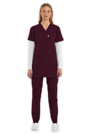 1004 Ultra Soft Likralı Tunik Bordo Üniforma Takım